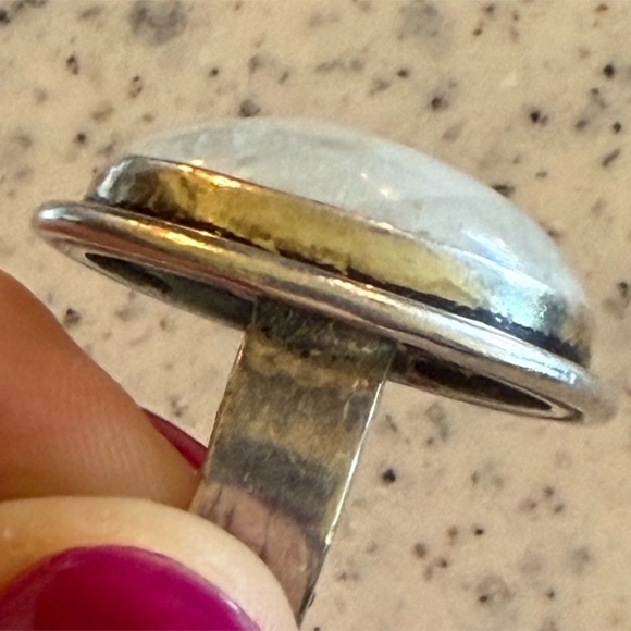 Vintage 925 Sterling Silver Ring Size 7 Large Oval Moonstone - Picture 3 of 6